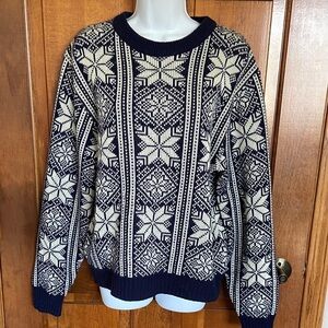 Vintage Steep Slopes Knit Ski Sweater Blue White Size Large Ski Outdoor